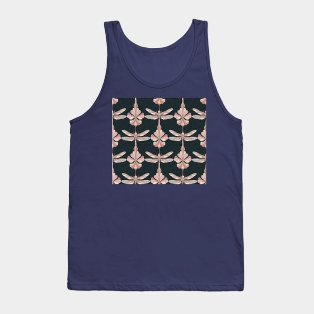 Navy Dragonflies and Flowers Tank Top by Carolina Díaz